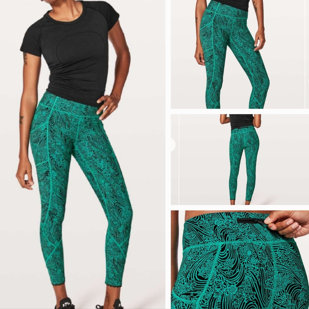 Lululemon, Activewear, Gym, Movement Crop Capri, 6  Green Black and Teal